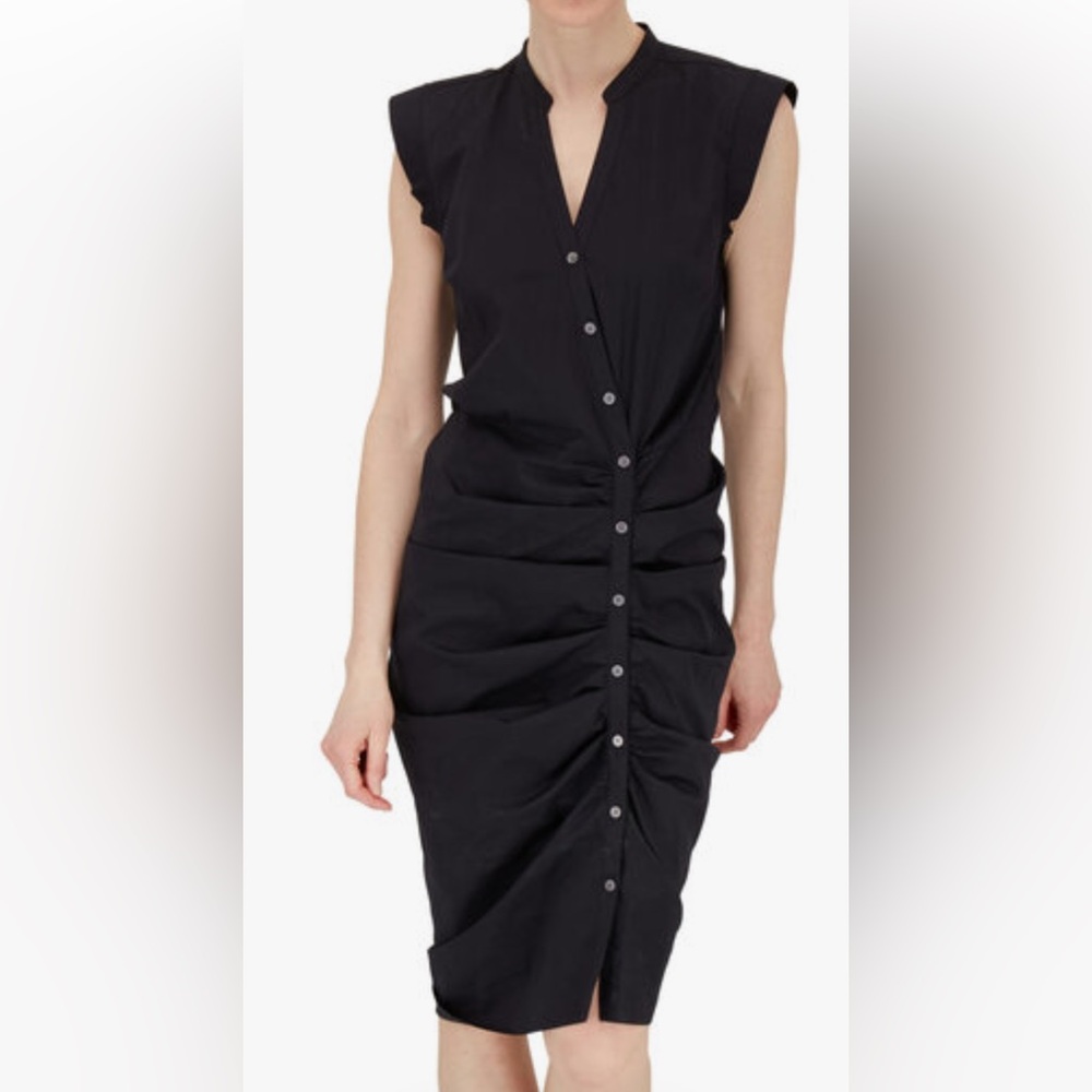 Veronica Beard Black Button-Front Ruched Women’s Dress